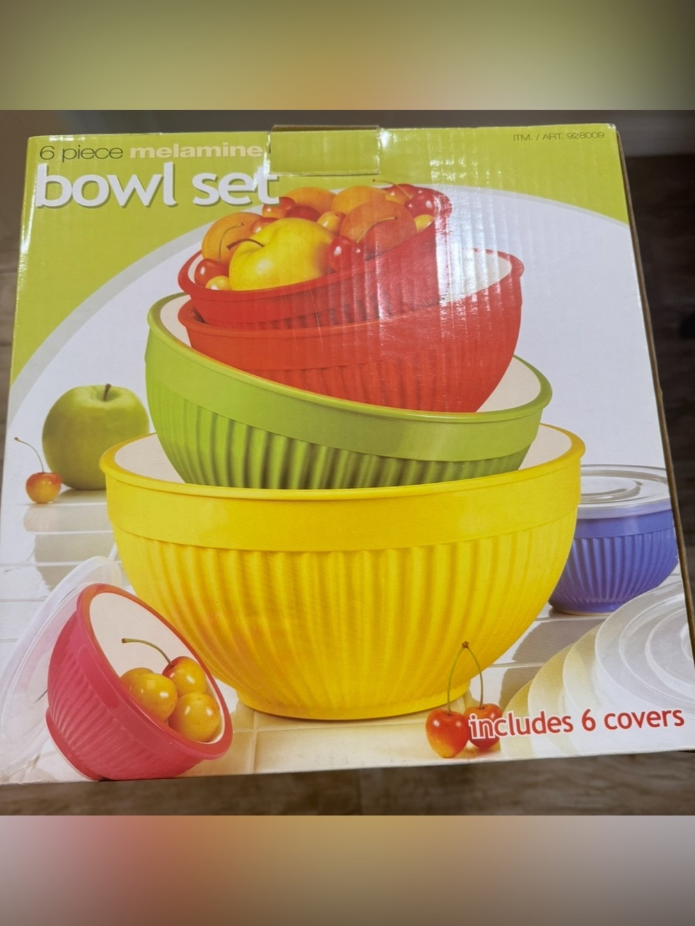 New in Box 12-Piece Melamine Mixing Bowl Set with Lids Colorful Nesting 6 Bowls